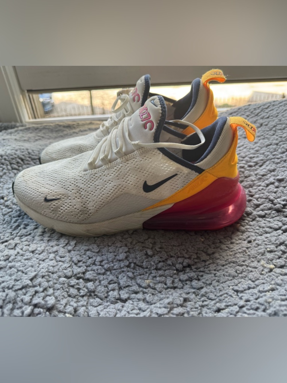 Nike Air Max 270 White with Navy Orange & Pink Accents